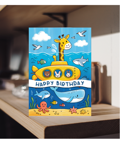 Kids happy birthday submarine sealife