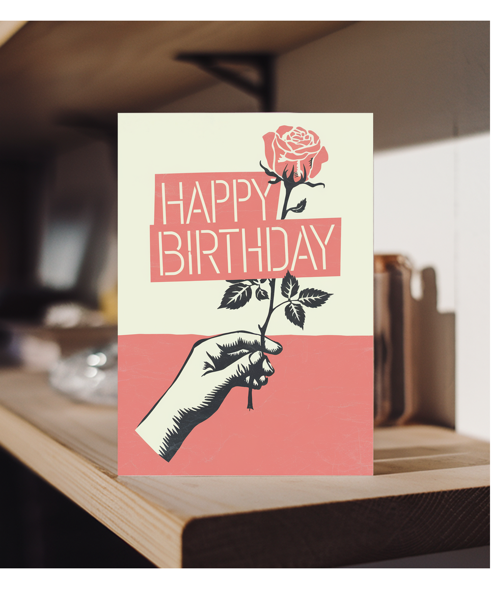 Happy Birthday Card Stencil Rose graffiti