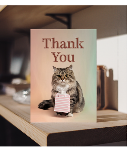 Thank You with Cat with a Gift Bag