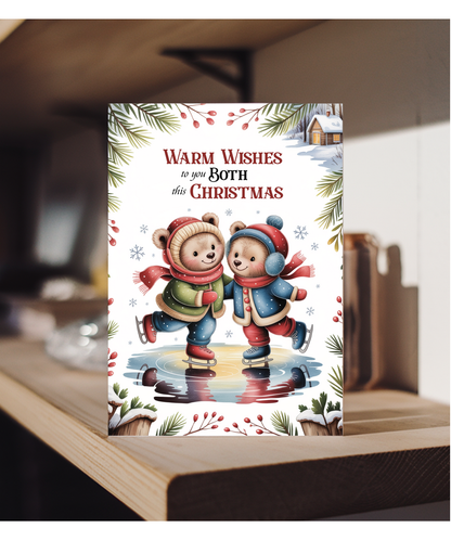 Relationship Merry Christmas Card for Cute Couples Ice Skating Teddy Bears