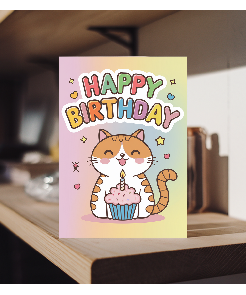 Happy Birthday - Cat with a Cupcake