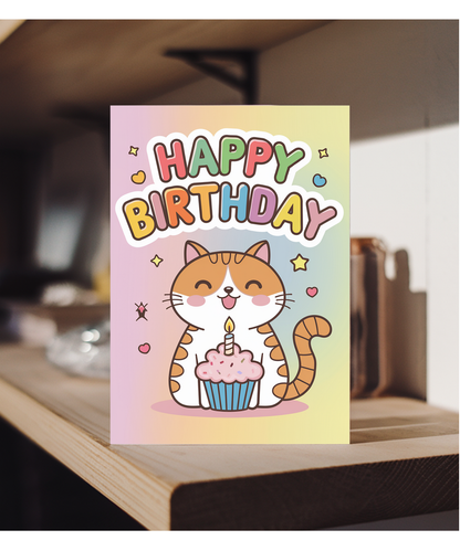 Happy Birthday - Cat with a Cupcake