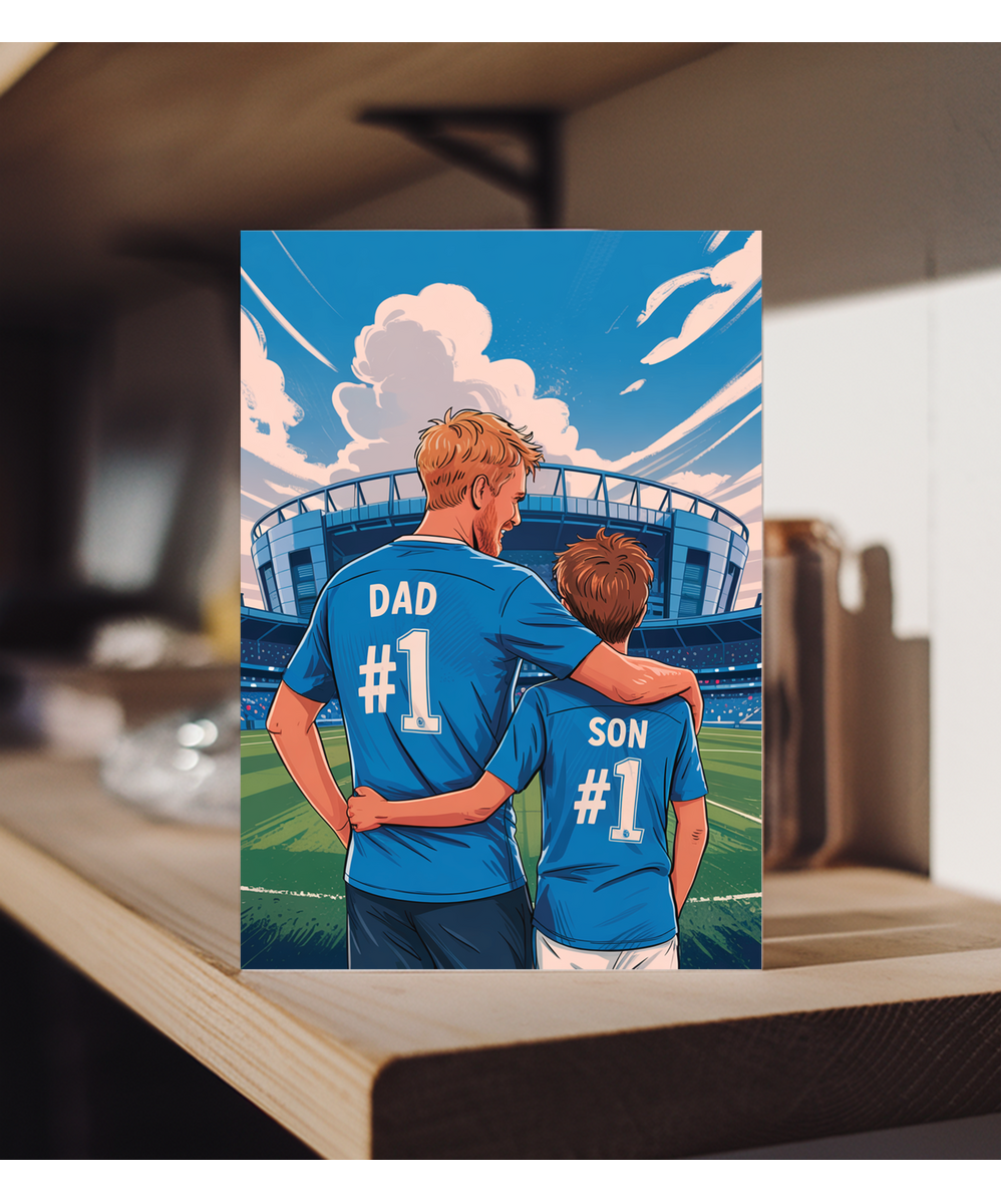 football light blue number one dad and son