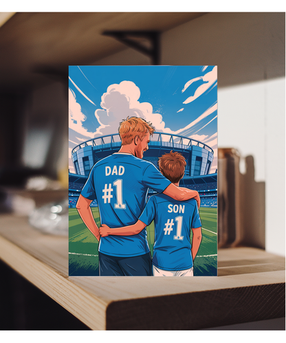 football light blue number one dad and son