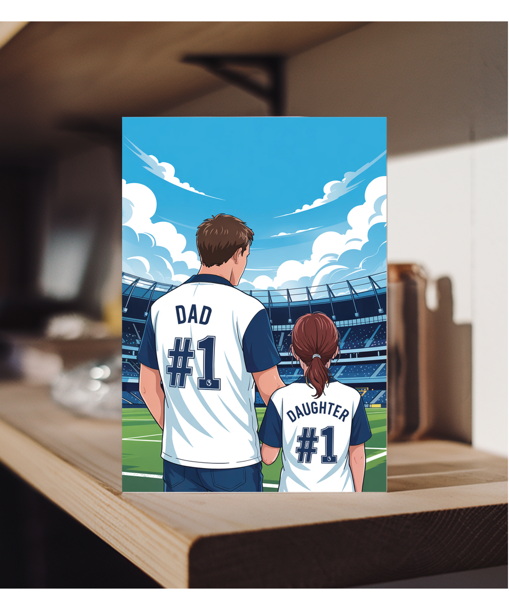 football white and blue number one dad and daughter