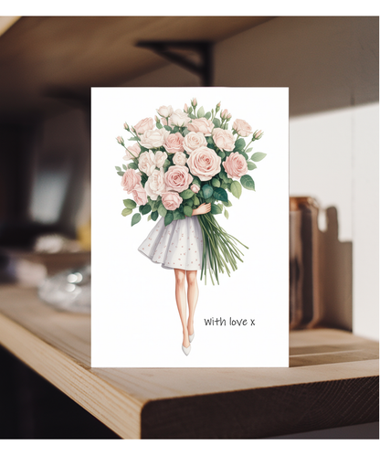 Thinking of You Card Beautiful Rose Bouquet with Love for Birthday Girl Bride to be