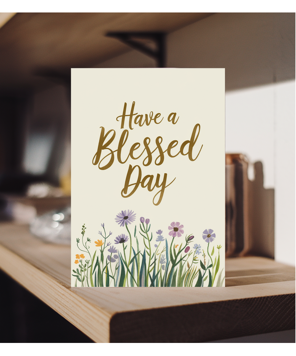 Have a Blessed Day Card Jesus religious Christian flowers