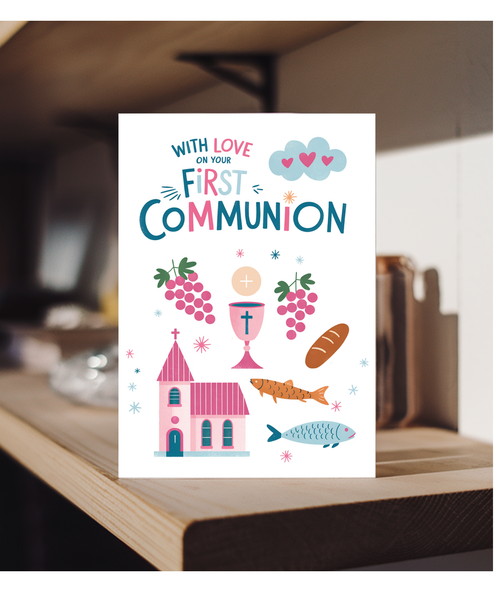 Childrens First Holy Communion Card with Illustrations