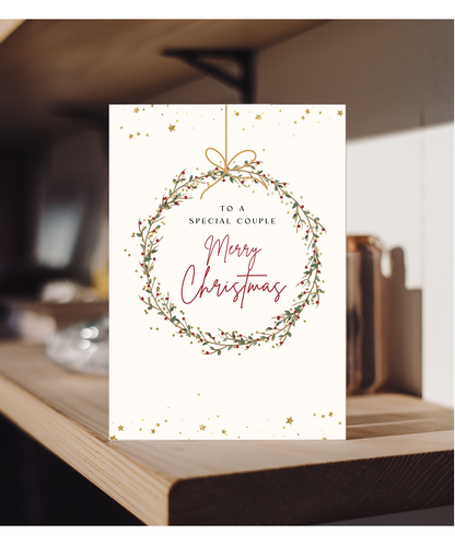 To a special couple merry Christmas wreath fake glitter effect