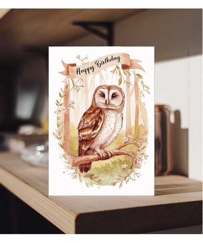 Happy Birthday cute owl watercolour