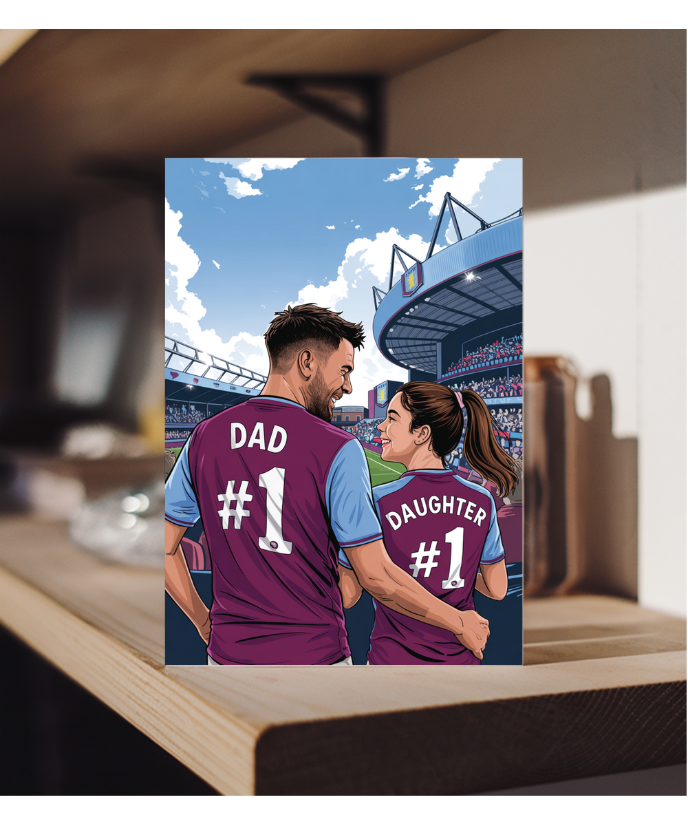 football claret and light blue number one dad and daughter