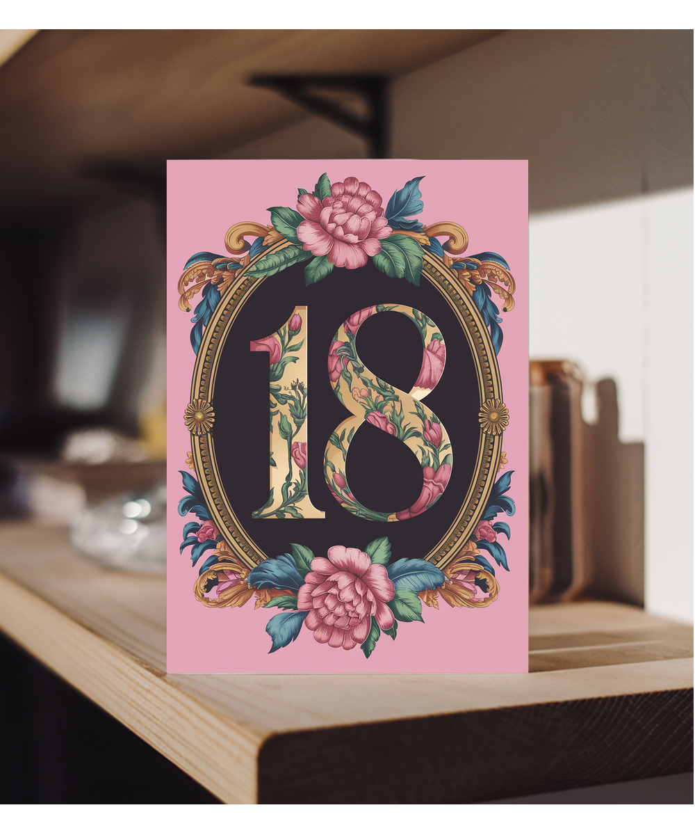 18th Birthday card floral frame for her
