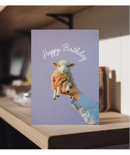 Happy Birthday Card Mini sheep cute lilac