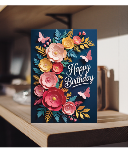 3D effect Flowers and butterfly happy birthday