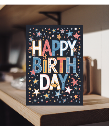 Happy Birthday in Bold Lettering with Stars