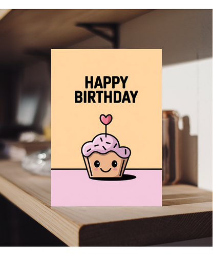 Happy Birthday Card cheerful cupcake