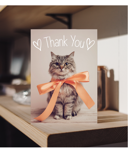 Thank You with Cat with a Ribbon