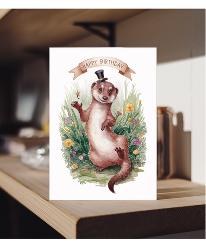 Happy Birthday cute mongoose watercolour
