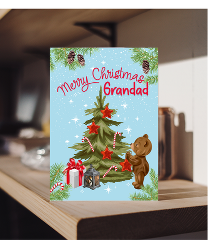 Merry Christmas Card for Grandad from Baby Bear Christmas Tree Decorating