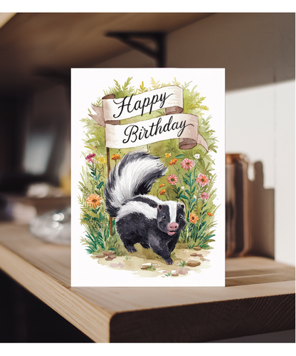 Happy Birthday cute skunk watercolour