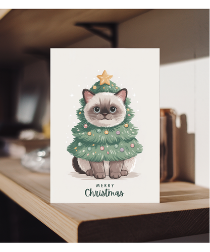 siamese cat in christmas tree costume