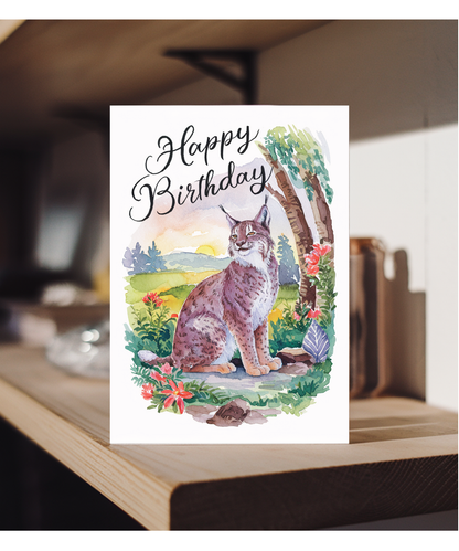 Happy Birthday cute lynx watercolour