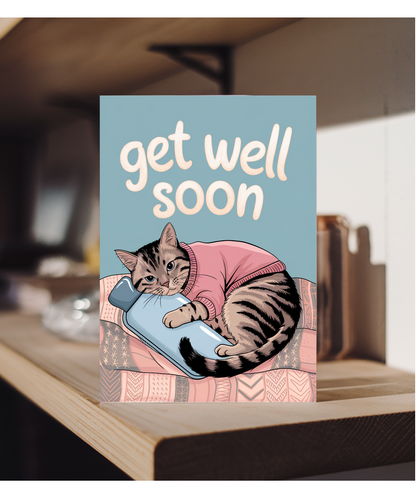 Get Well Soon - Cat with a Hot Water Bottle