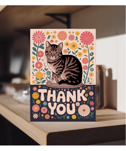 Thank You - Cat with Flowers