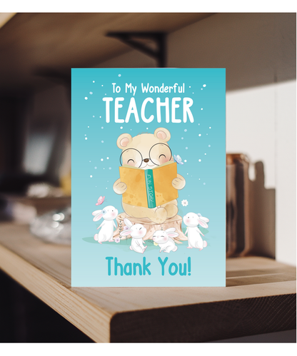 Teacher Thank You Card for Primary School Nursery Teacher Cute Teddy Bear