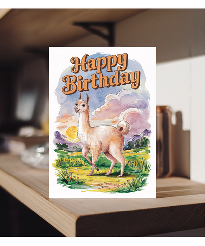 Happy Birthday cute vicuna watercolour