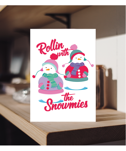 Funny Retro Christmas Card for Friends Mates Rollin With the Snowmies