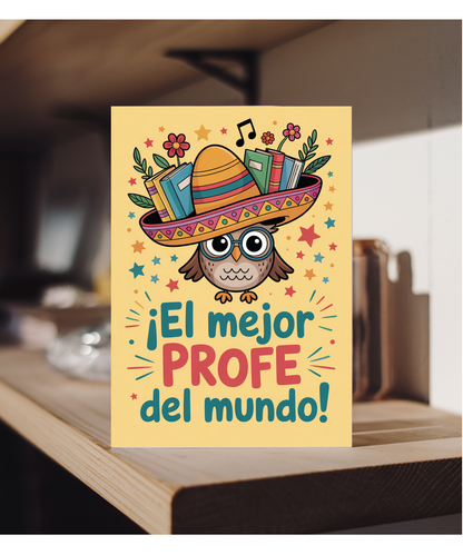Thank You Card for Spanish Teacher El Mejor Profe del Mundo Owl Design