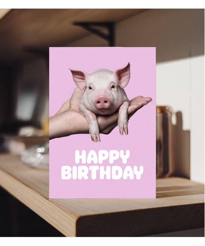 Happy Birthday Card Mini Pig pink cute