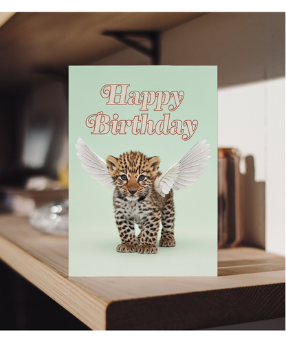 Birthday Card Leopard With Wings cute