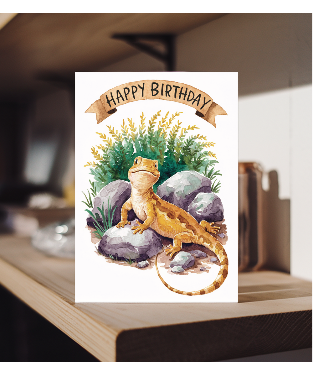 Happy Birthday cute lizard watercolour