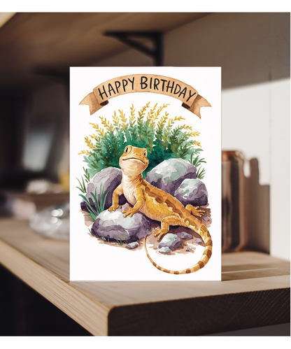 Happy Birthday cute lizard watercolour