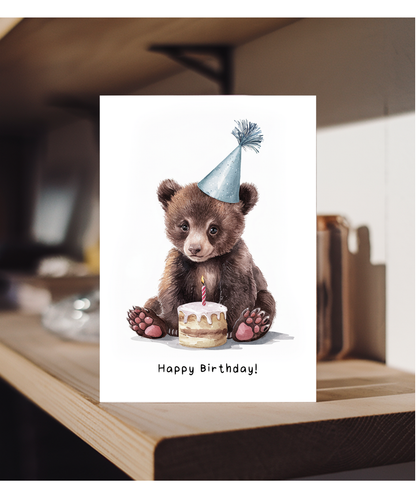 Baby Bear Birthday Card Adorable Animal Watercolour Illustration
