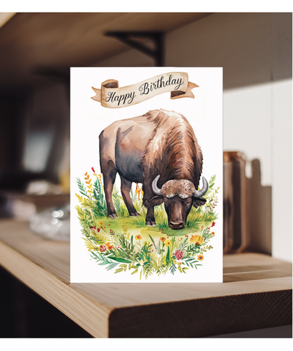 Happy Birthday cute buffalo watercolour
