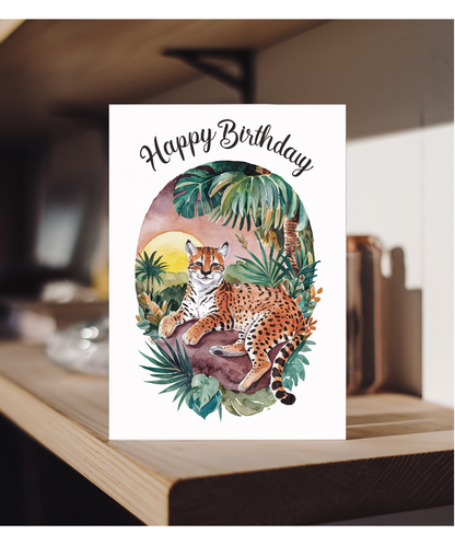 Happy Birthday cute ocelot watercolour