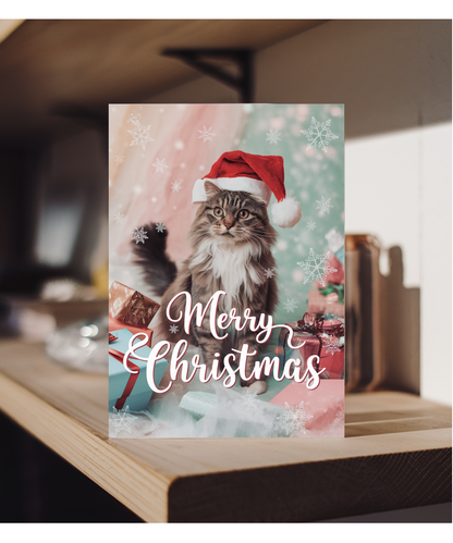 Merry Christmas with Cat with Santa Hat