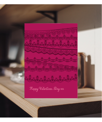 Happy Valentines Day Card with Scarlet Romantic Lace