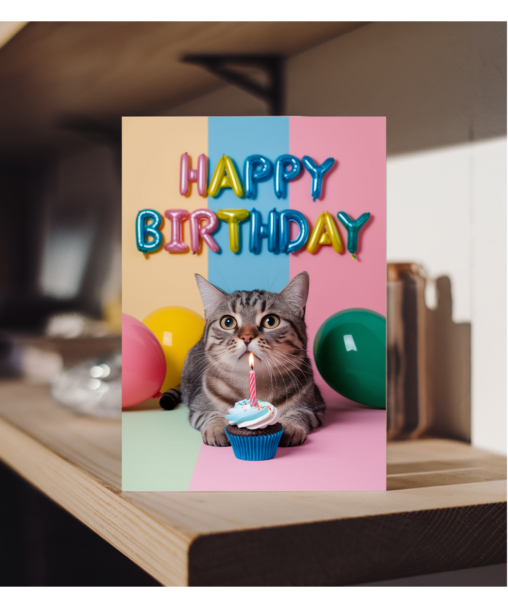 Happy Birthday with Cat with a Cupcake