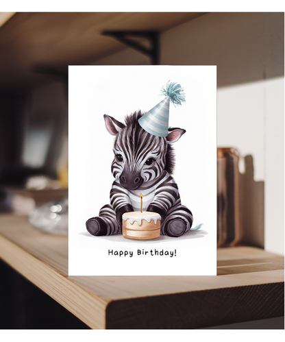 Baby Zebra Birthday Card Adorable Animal Watercolour Illustration