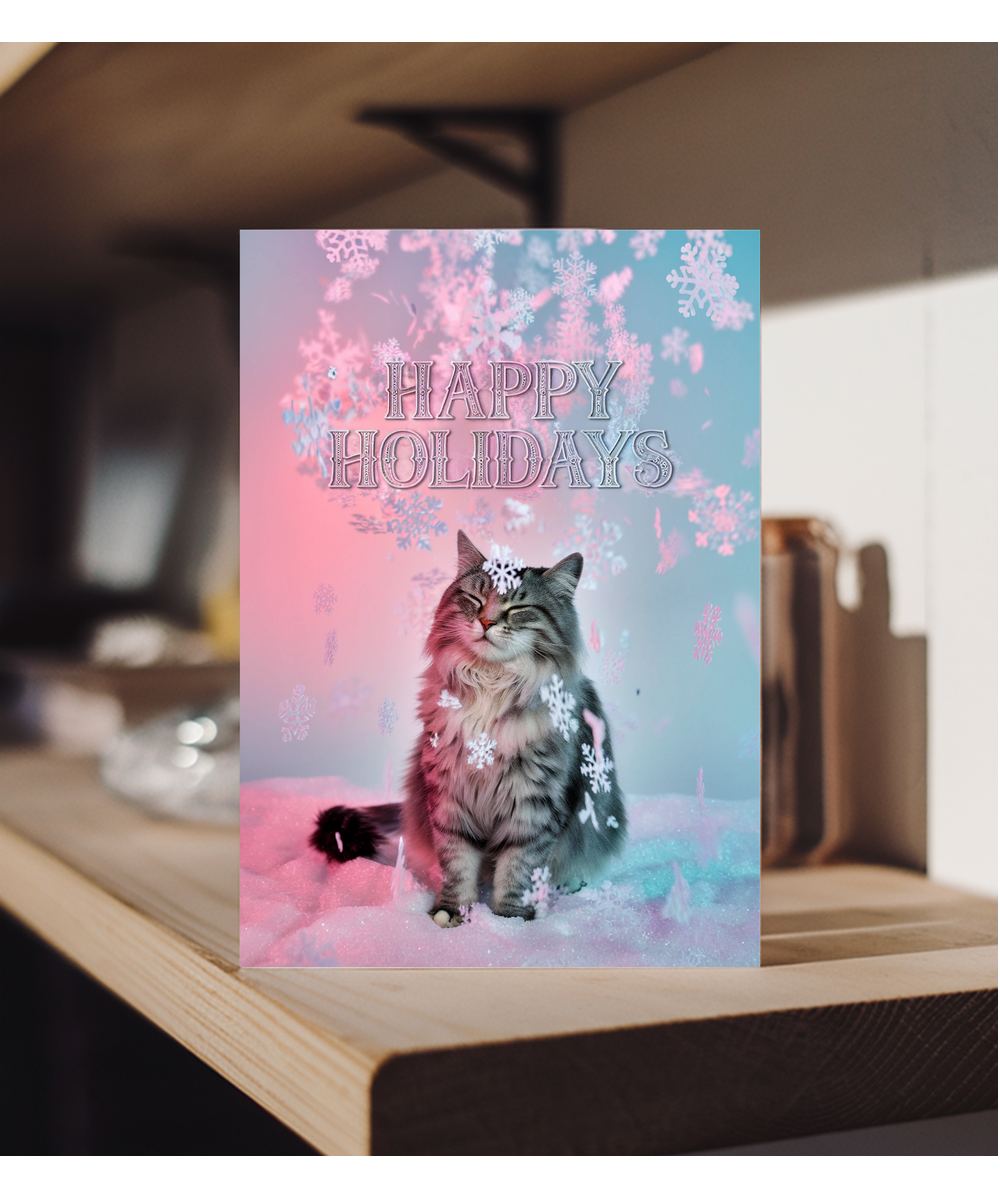 Happy Holidays with Cat with Snowflakes