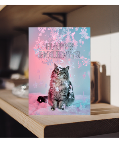 Happy Holidays with Cat with Snowflakes