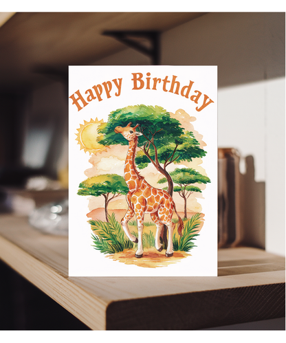 Happy Birthday cute giraffe watercolour