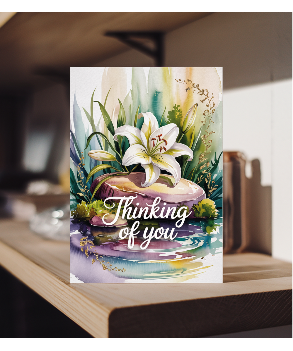 Thinking of You Card with Watercolour Lily for Loved Ones