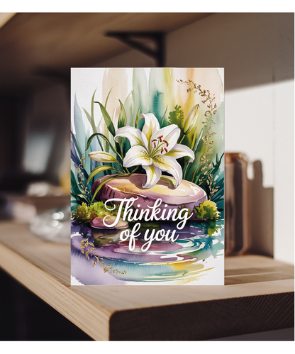 Thinking of You Card with Watercolour Lily for Loved Ones