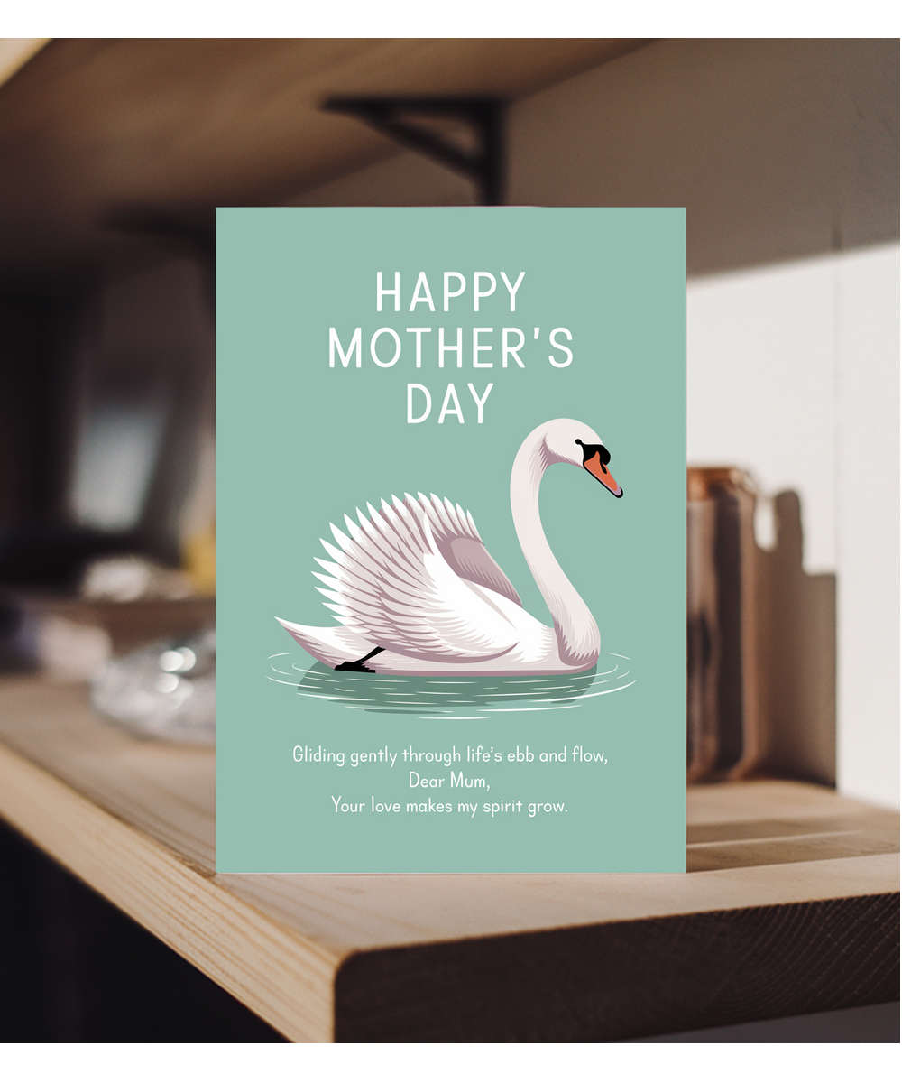 Mothers Day Card Swan Dear Mum Traditional poem
