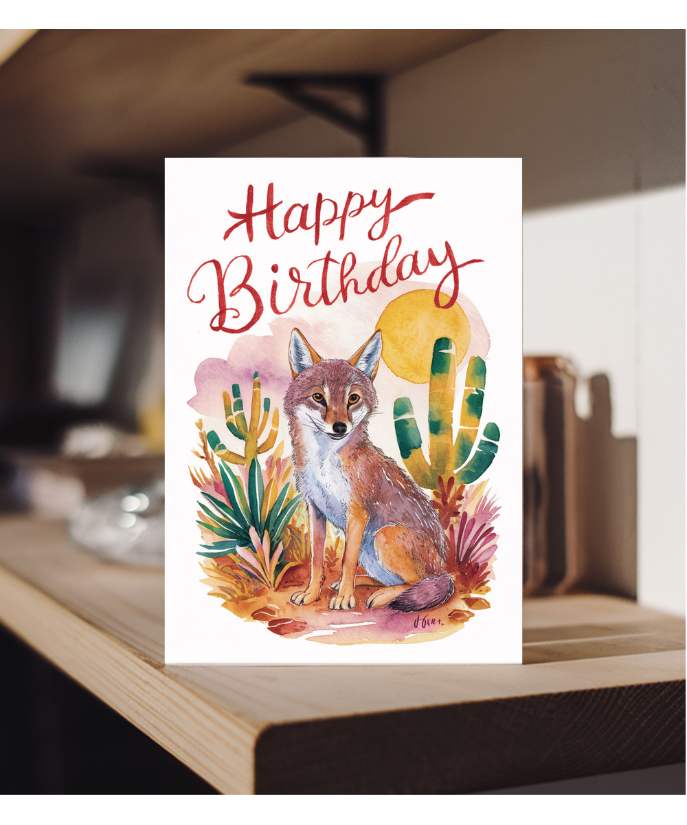 Happy Birthday cute jackal watercolour